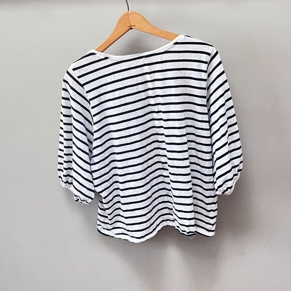 Loft Beaded Dragonfly Black and White Striped T-shirt- Size Small - Picture 6 of 6